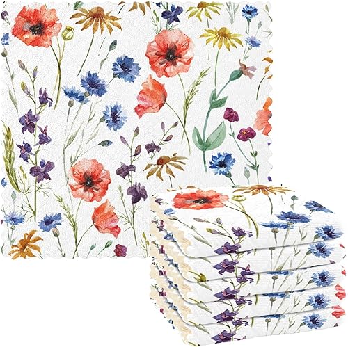Miniatura 1 de Wild Floral Scandinavian Soft Print Towels for Drying Dishes Fast Drying Set of 6 Rags for Restaurant Sink