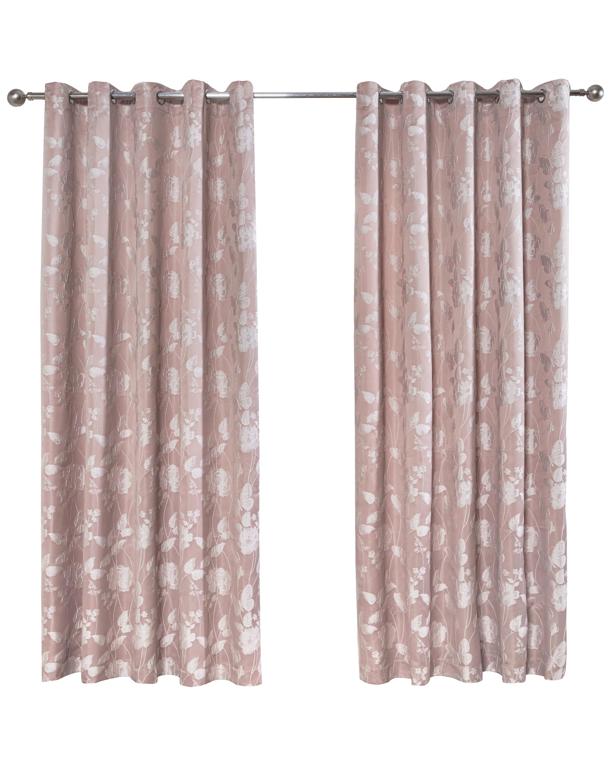 Emma Barclay  Pink Lined Jacquard Curtains Eyelet Butterfly Meadow in Size 90x90 Inch, Sports Direct