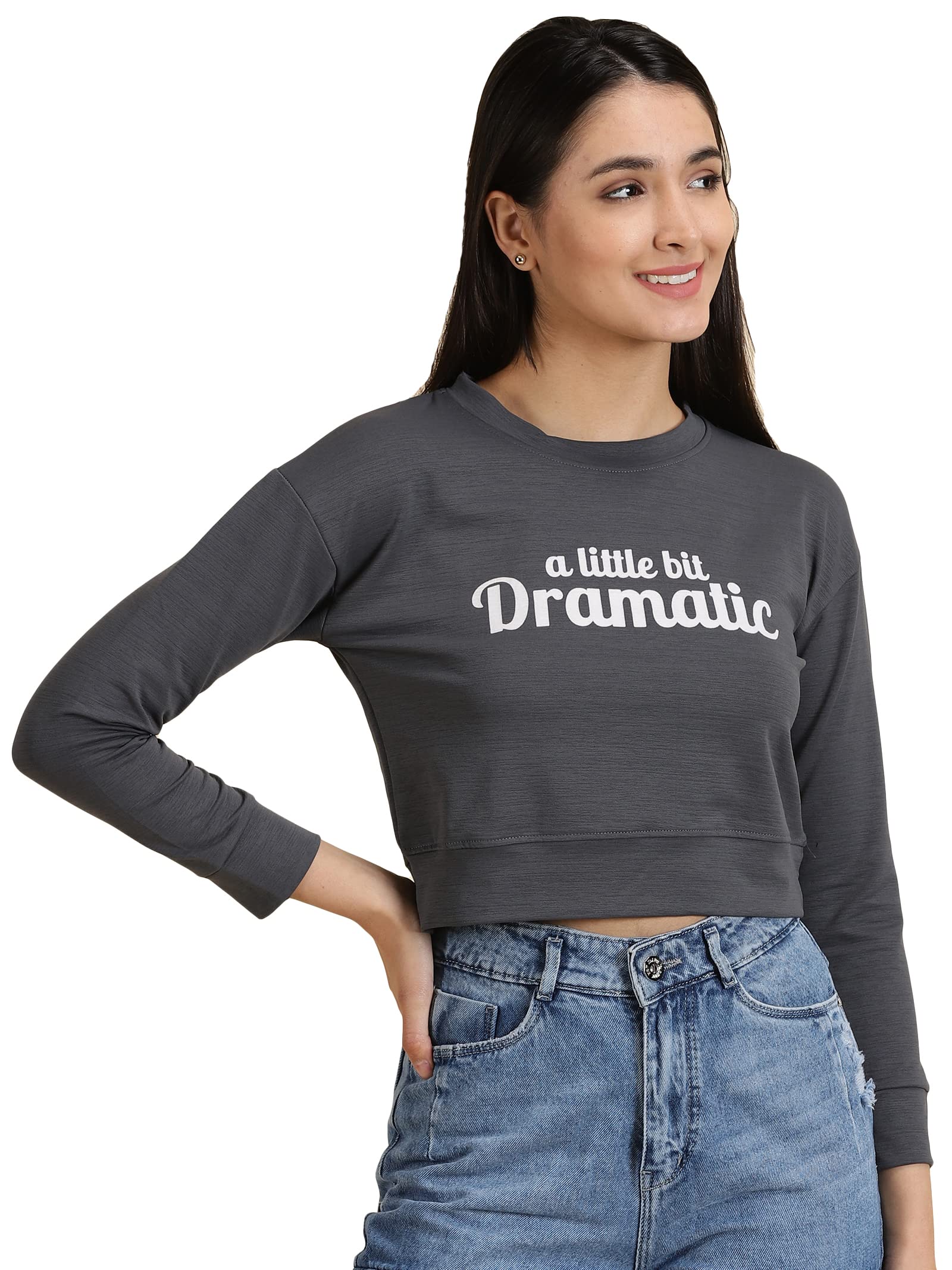 Women's Printed Round Neck Grey Regular Crop Top-AE-10636_Grey_XXL