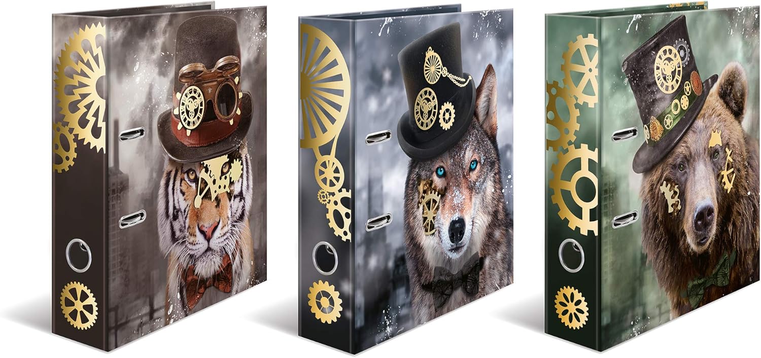 HERMA Lever Arch Files Steampunk, Assorted, A4, 70 mm Spine, with Inner Print, Pack of 10