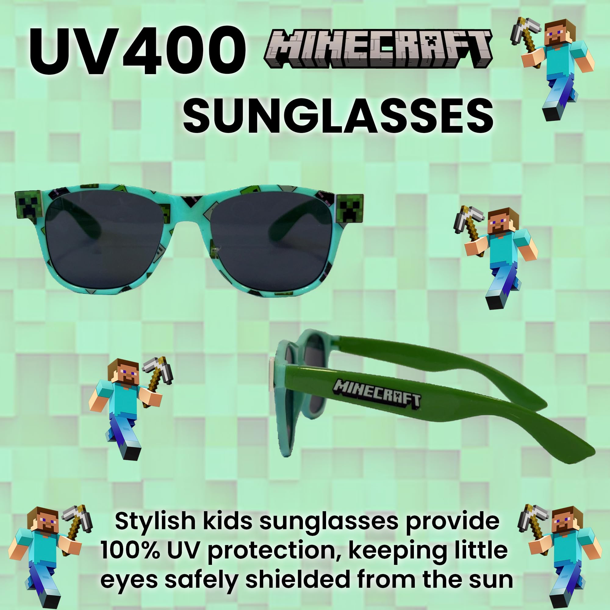 Toys & Gamers Czapka Minecraft i bezpłatny zestaw okularów przeciwsłonecznych, jasnoniebieski i zielony, akcesoria postaci dla dzieci