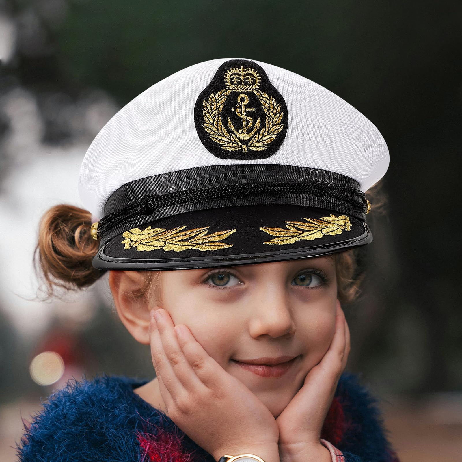 NOLITOY Gorra de Capitán Talla M 56-58 CM para Disfraz Náutico Infantil Unisex Sombrero de Yate Ajustable para Fiestas y Eventos Marinos
