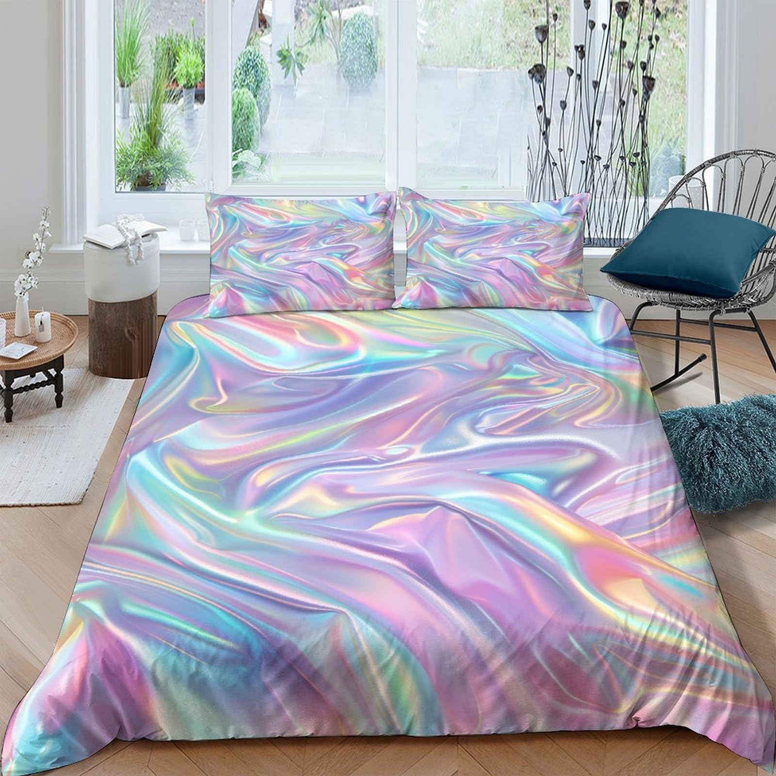 Ctjqhvkz Style-6 3D Printed Iridescent Marble Fitted Sheet Microfiber Pastel Swirl Bed Cover Anti-Slip Easy Care For Bedroom Guest Room Decor Single（135X200cm）