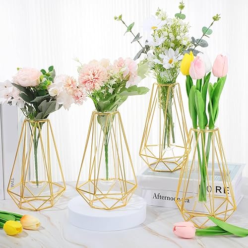 Suclain 4 jarrones dorados para centros de mesa, jarrón geométrico moderno con soporte de metal para decoración de centros de mesa de boda, hogar, disponible en Yaxa Costa Rica