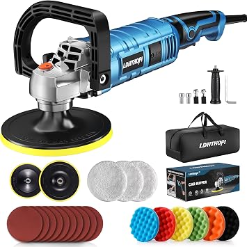LDHTHOPI Buffer Polisher Kit for Car - 6/7 Inch Rotary 1800w Polisher Buffer Waxer,7 Variable Speed 1000-3500rpm,Detachable Handle Buffing Machine for Car, Boat Sanding, Polishing Waxing, Blue