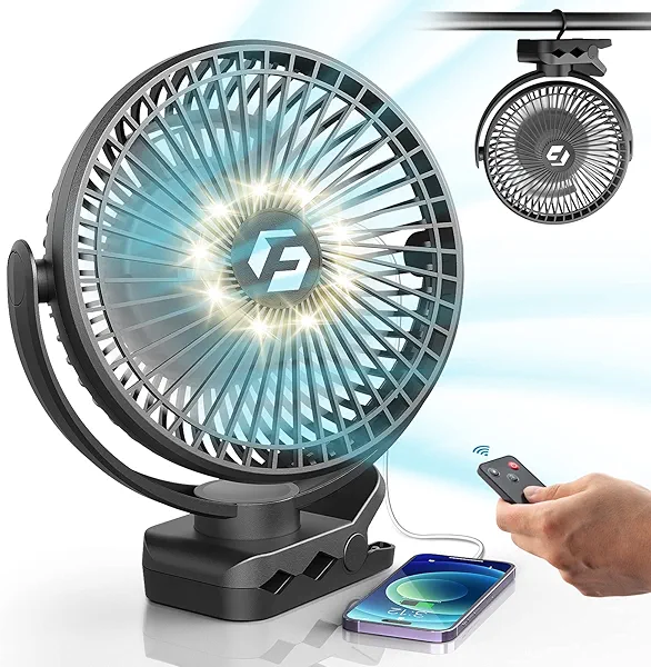 Korbot 8-inch Clip-on Fan - 12000mAh Portable Rechargeable Battery With 3 Speeds and Strong Airflow, USB Small Desk Personal Quiet for Office, Stroller, Bedroom and Camping