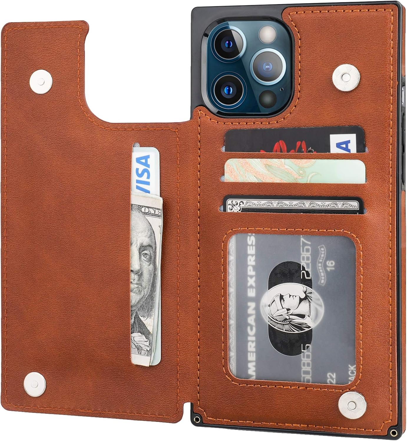 Bocasal Wallet Case for iPhone 12 Pro Max Wallet Case with Credit Card Holder Premium Soft PU Leather Kickstand Shockproof Magnetic Closure 6.7 inch(Brown)