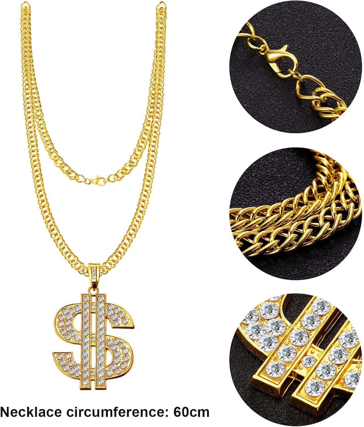 5 Pieces Hip Hop Costume Kit Bucket Hat Sunglasses Dollar Sign Gold Chain Ring Hip Hop Earring 80s/90s Rapper Accessories Halloween Party (Black) : Clothing, Shoes & Jewelry