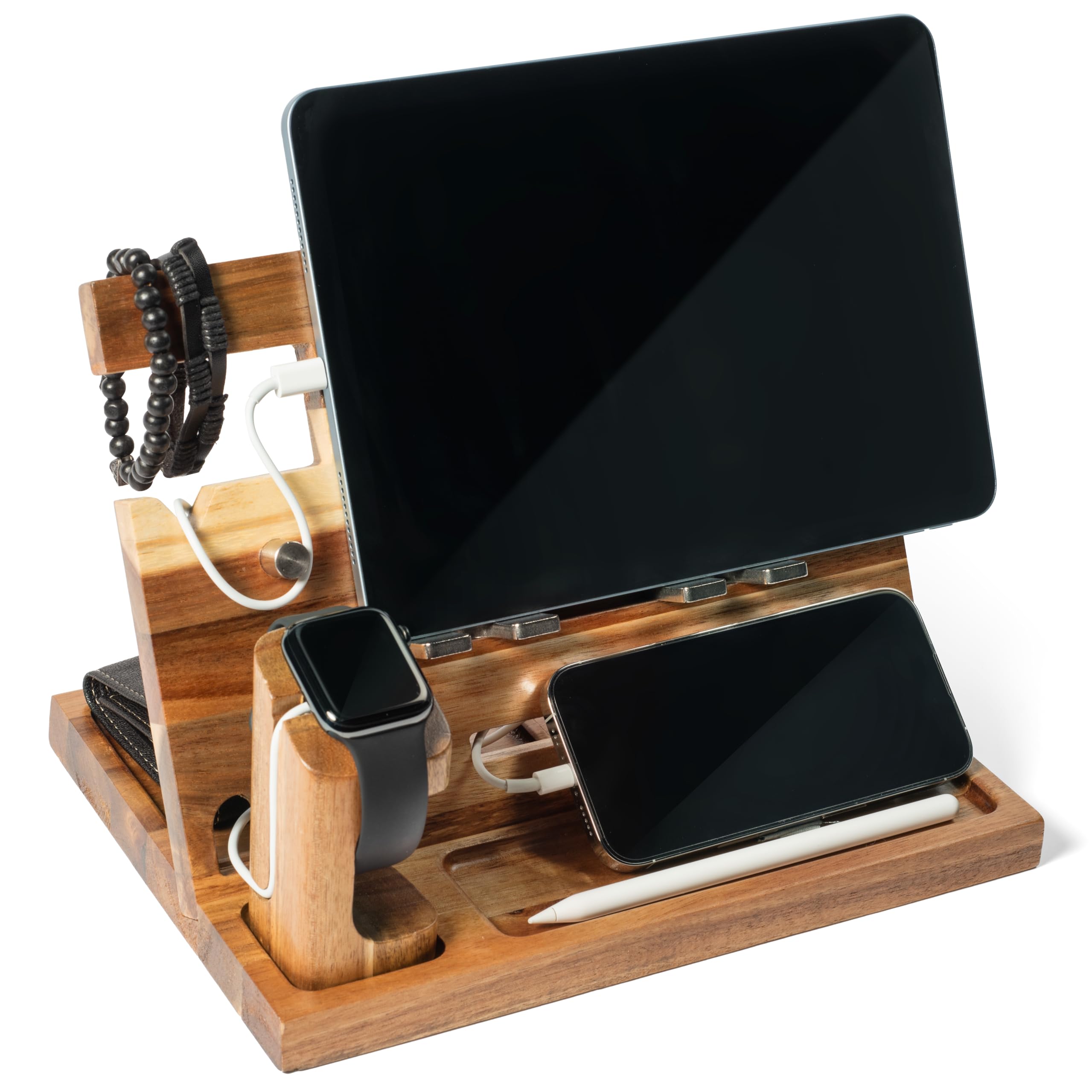 Holz-Handy-Dockingstation für Männer, Nachttisch-Organizer, Geschenke für Papa von Tochter, Sohn, Ehefrau, Weihnachten, Jahrestag, Geburtstag, Geschenkideen für Ehemann und Ihn