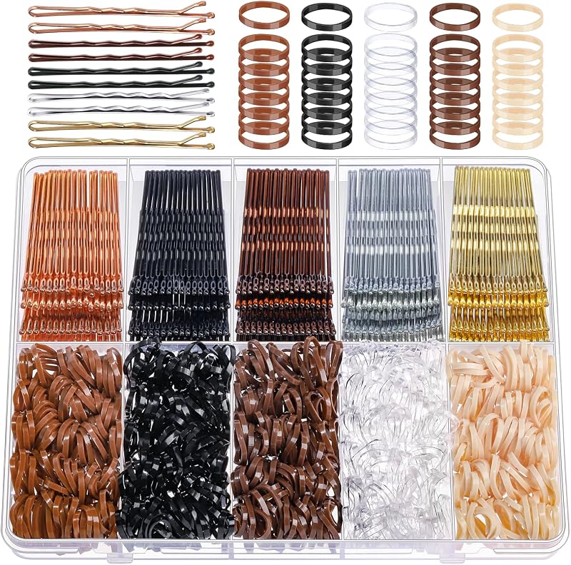 YGDZ 750PCS Bobby Pins for Women, 250PCS 2Inch Hair Pins for Brown Hair, Black, Blonde Hair, 500PCS Elastic Hair Ties Neutral Colors, Christmas Stuffers Xmas Gift Hair Accessories for Women, Girls