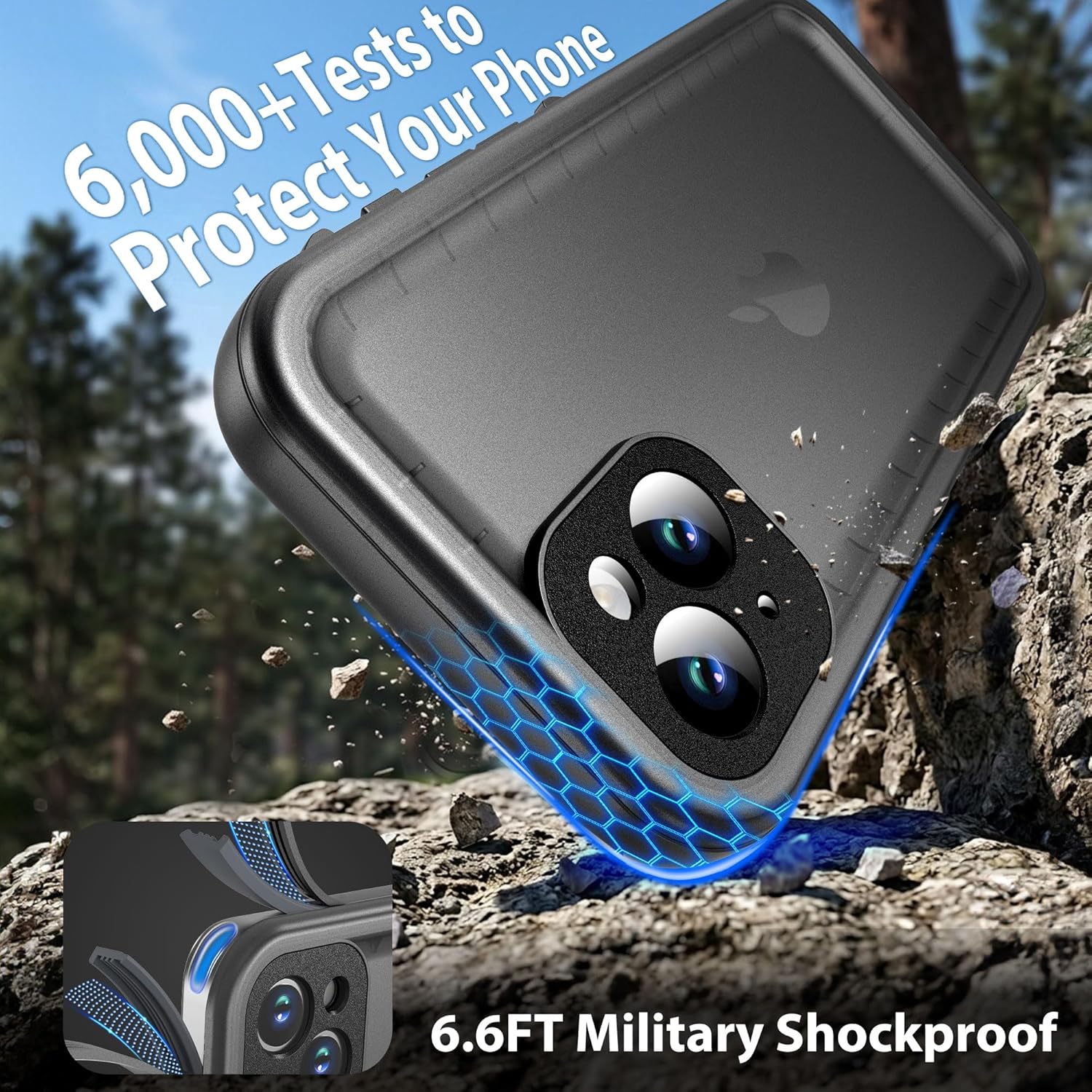 SPORTLINK for iPhone 13 Waterproof Phone Case, Built-in Shockproof Screen Protector, Full Body Cover Protective Heavy Duty Dropproof IP68 Underwater Dustproof for iPhone 13 6.1 Inch (Black)