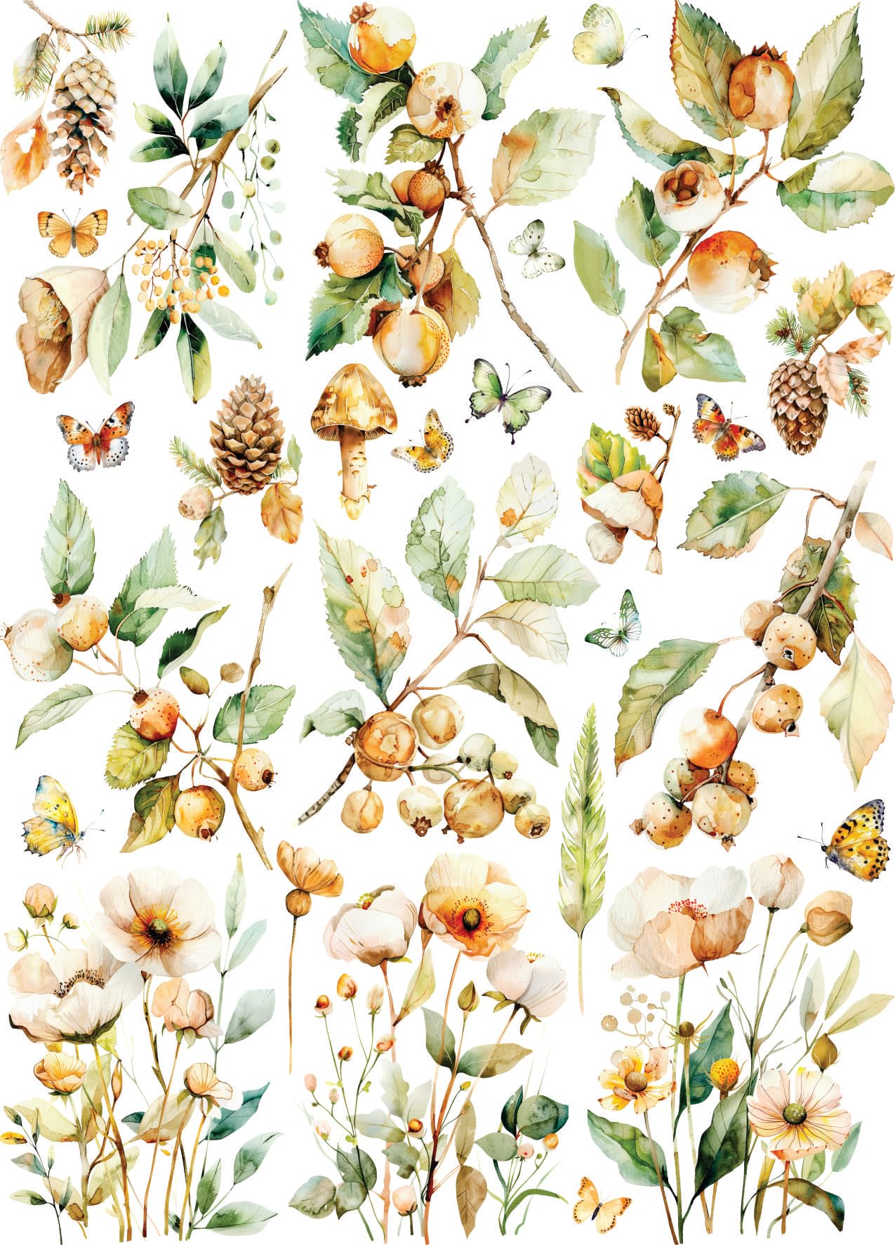 Woodland Flora Rice Paper, 11.5 x 16 inch (1pc) - Mulberry Paper for Decoupage Print Cards Crafts by Craft Kreatively