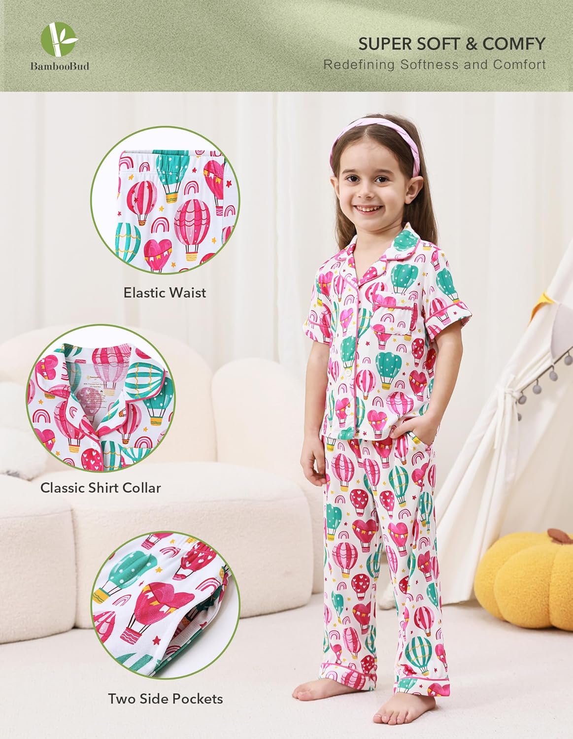 Little Kid's Pajama Set 2Piece Toddler Boys Girls Pjs Sets Button Down Sleepwear Viscose from Bamboo Pjs 2-10Y - Image 2