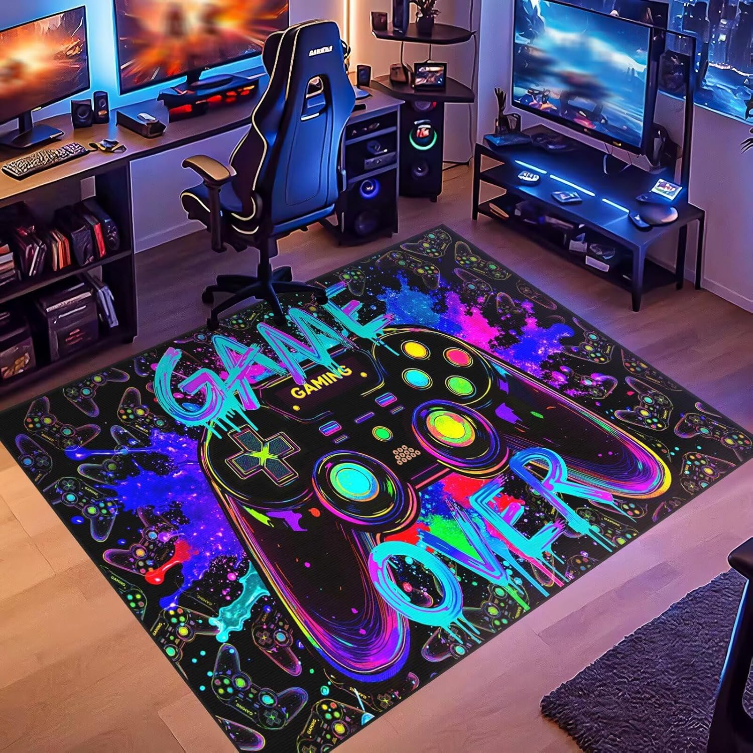 Gaming Rug for Living Room -Colorful Gamer Design Video Game Area Rug, Teen Boy Room Decor Kids Rug Gamer Carpet for Bedroom/Game Room/Playroom -Durable Anti-Slip Floor Mat 47.2x70.8 in