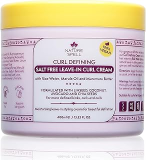 Curl Defining Leave in Curl Cream for Curly Hair by Nature Spell – Infused with Rice Water & Linseed, For All Curl Types, Leave in Styling Cream. 100% Vegan, Made in the UK, white, 400 ml (Pack of 1)