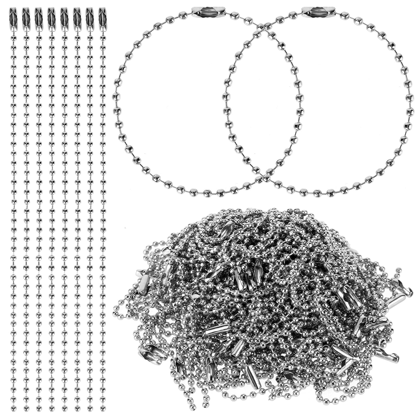 SUPVOX 100 Pezzi Catena a Palline in Acciaio Inossidabile 2,4x150mm Con Anelli Portachiavi Regolabili Per Ciondoli, Accessori Fai Da Te, Argento
