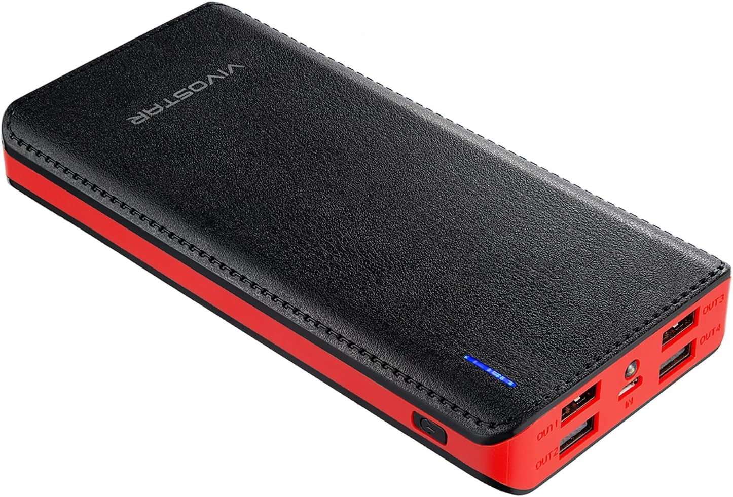 Portable Charger 20000mAh, Power Bank High Capacity External Battery Pack Fastest Charge 4 USB 2.1A Output With LED Flashlight for iPhone, iPad, Samsung, Nexus, HTC and More- Black and Red