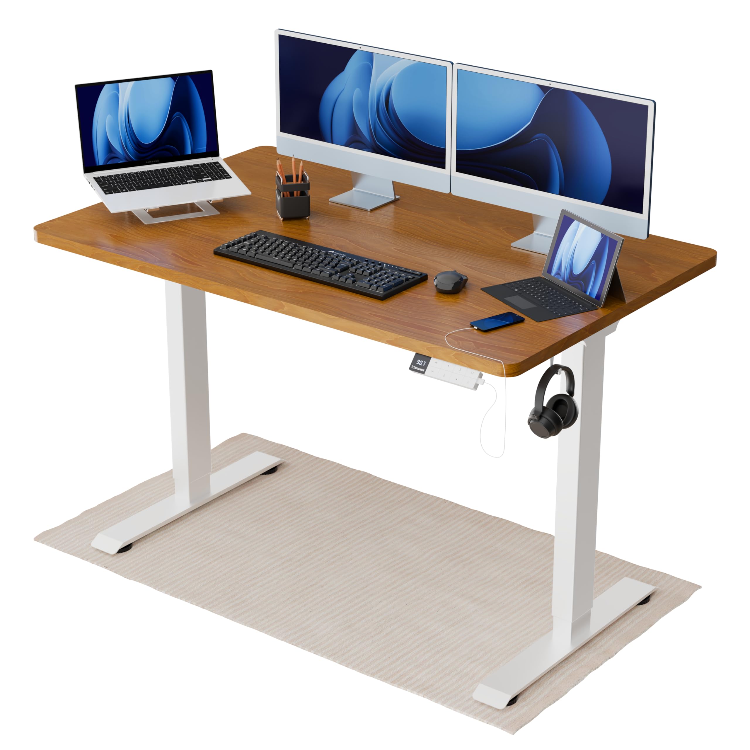 Intellidesk Eco Dual Electric Height Adjustable Standing Desk with Dual Motor, 4 Memory Controls, Supports Upto 120Kg, Sedimentary Reminder (White+Walnut, 120x75 cm)
