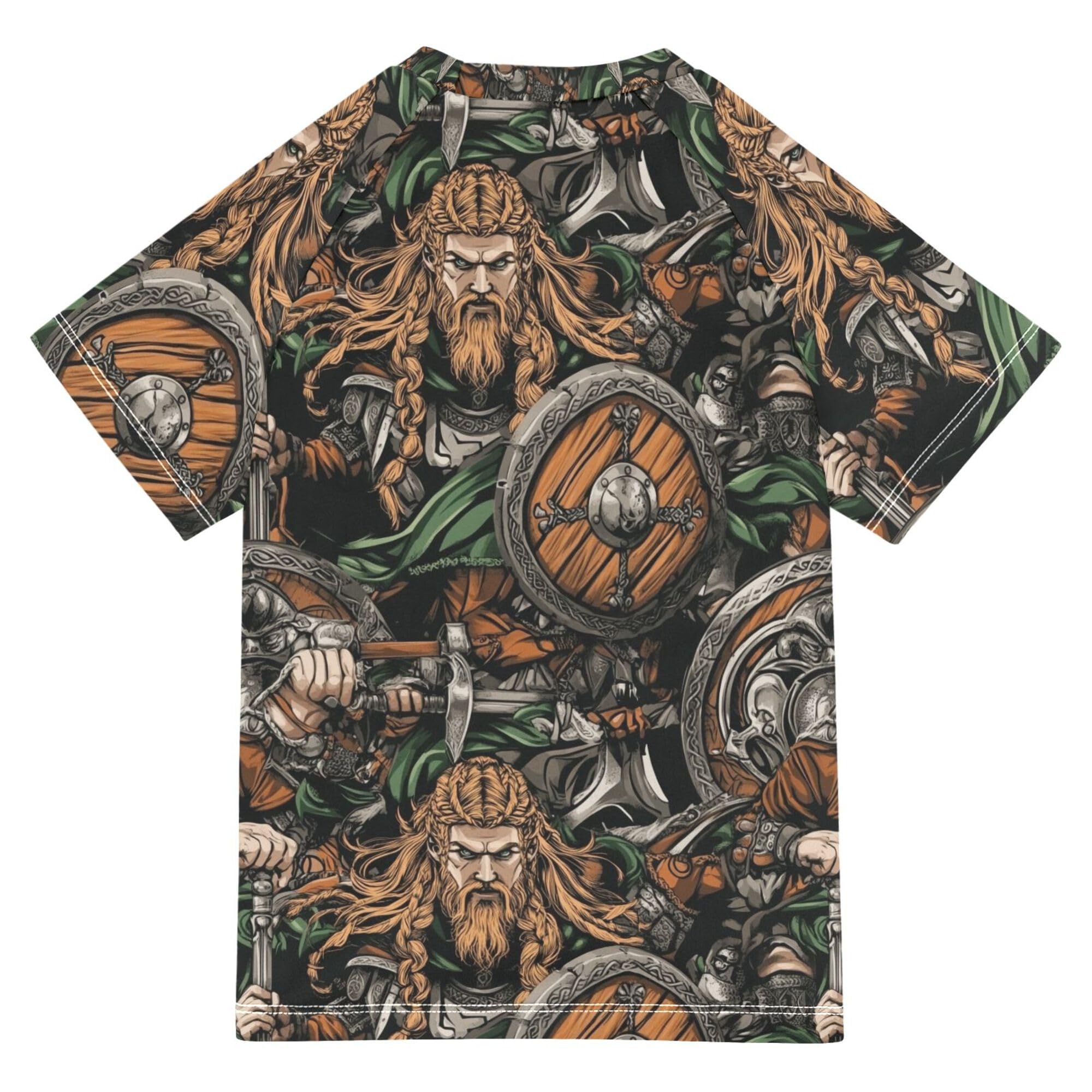 Viking Retro Vintage Pattern Girls Bathing Suit Sun Protection Rash Guard Swimsuit Swimwears Active Tees for Youth Boys 4T