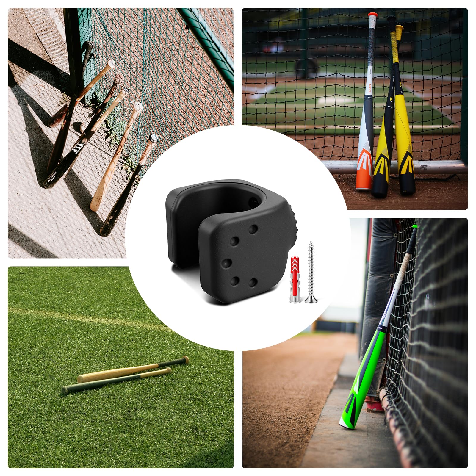 Supporto per mazza da baseball in legno, per racchetta da baseball da 30 – 36 mm, supporto da parete da baseball con vite, tassello, supporto flessibile senza graffi, adatto per la conservazione