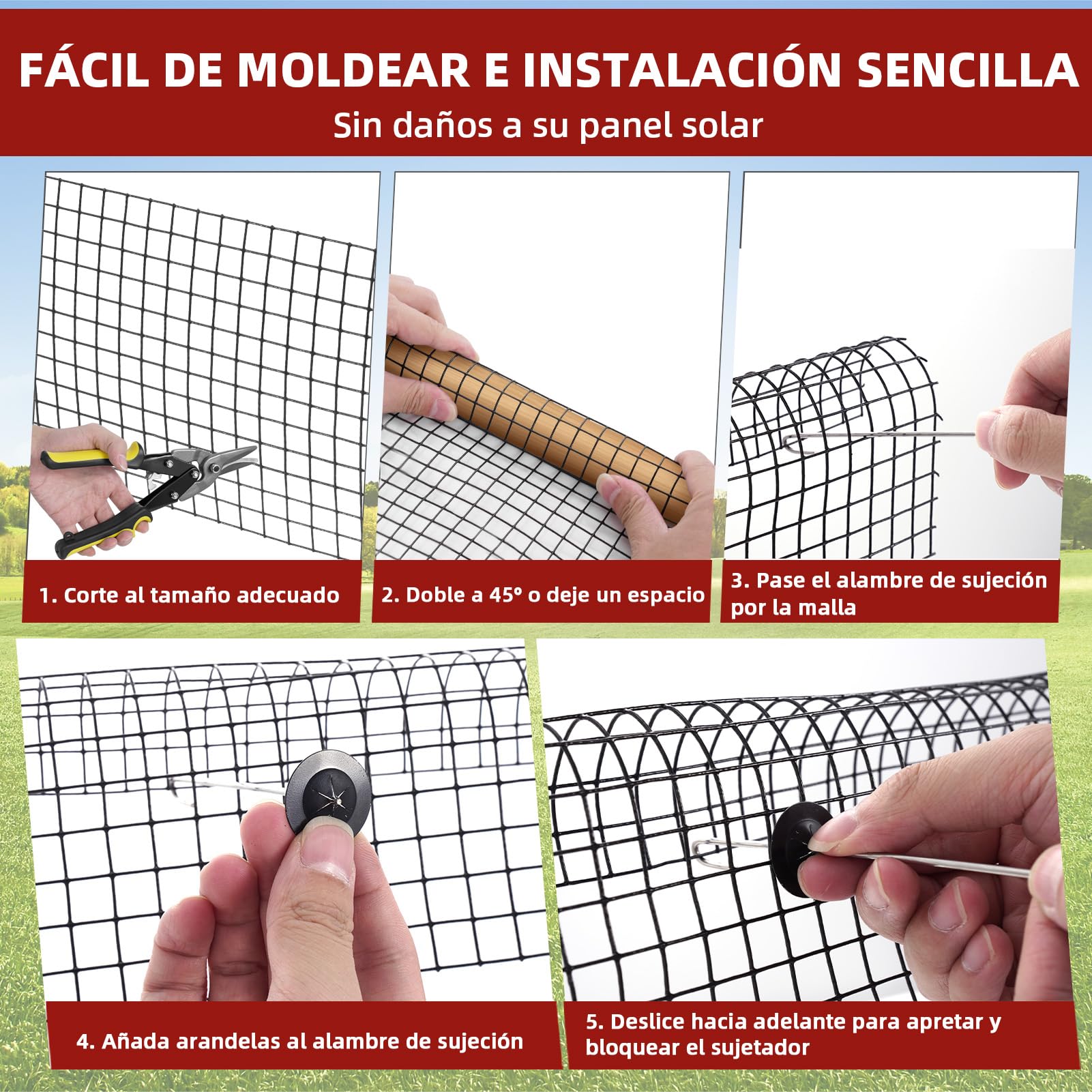 Rejilla de Protección para Paneles Solares Rollo 15cm x 30m, Kit Antipájaros 70 Bridas de Acero Inoxidable Revestimiento de PVC Antioxidante Malla Alambre de 12,7 mm