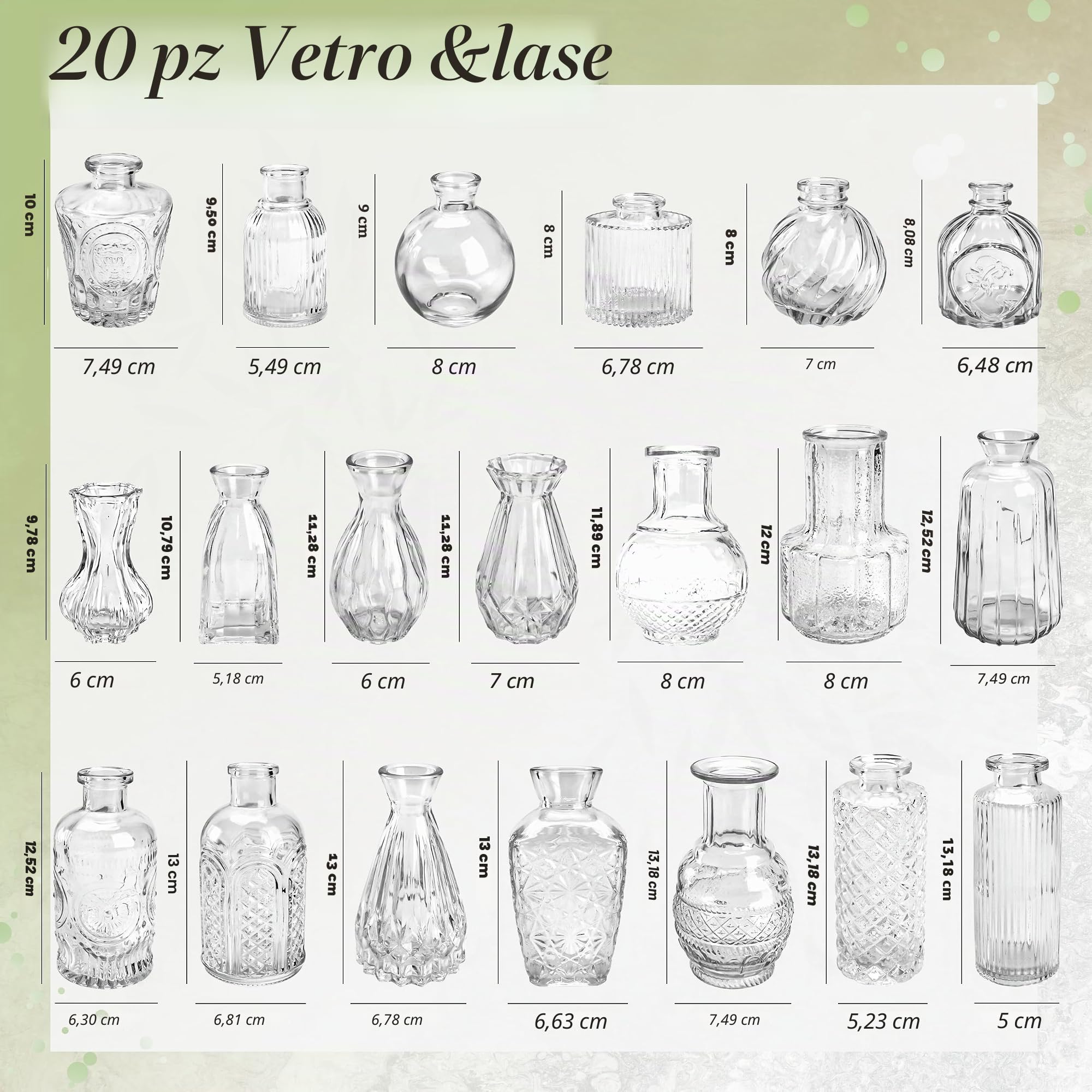 Der Rose Set di 20 vasi in vetro trasparente per boccioli di fiori, in vaso di vetro sfuso, per centrotavola, decorazioni rustiche per matrimoni, composizioni floreali, decorazioni per la casa e la