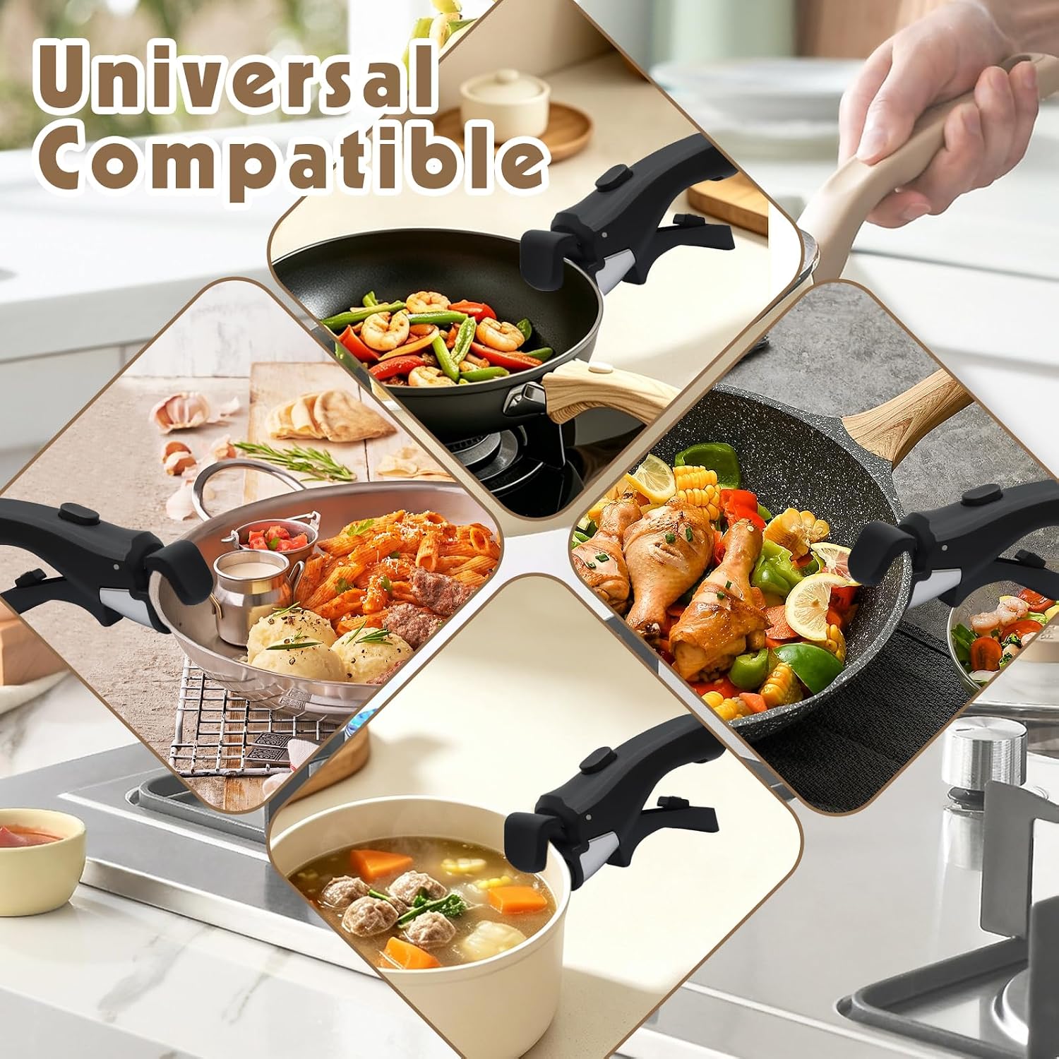 2pcs Removable Pot Handles with 2pcs Oven Mitts Heat-Resistant