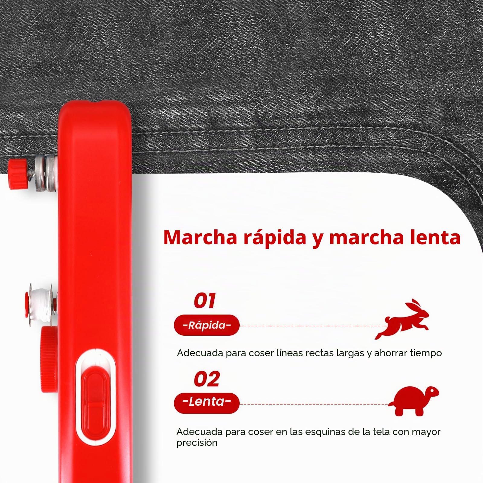 Máquina de Coser Portátil Mini para Principiantes – Eléctrica, Puntada Rápida, Velocidad Ajustable, Kit DIY de Reparación de Ropa para Hogar y Viaje (Rojo)
