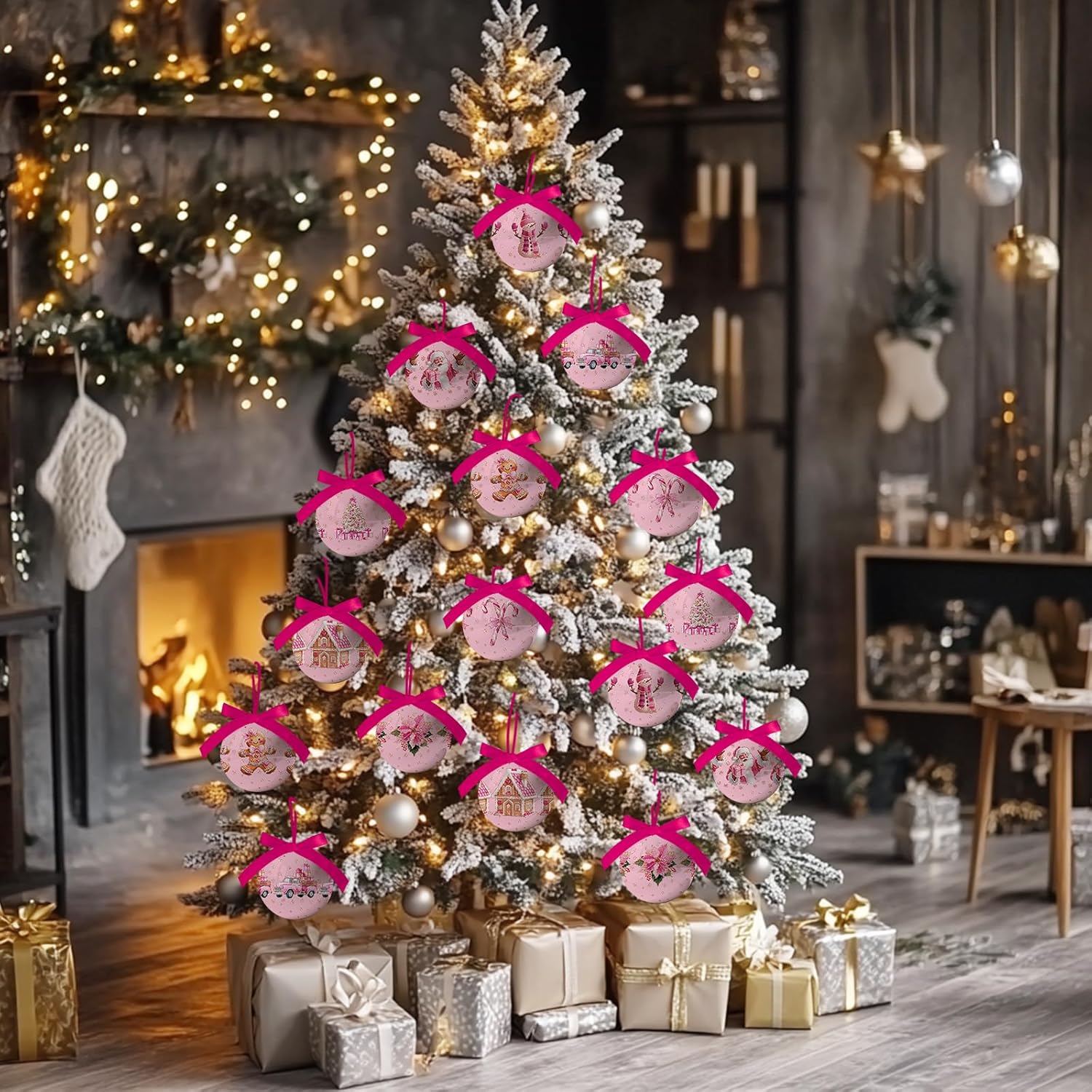 Pink Christmas Decor - Pink Christmas Tree Decorations Snowman Santa Candy Hanging Ornaments Balls, Cute Decorations Ball 2.36 Inch for Xmas Tree Party Home Holiday,Xmas Gifts Set of 16Pcs - Image 5