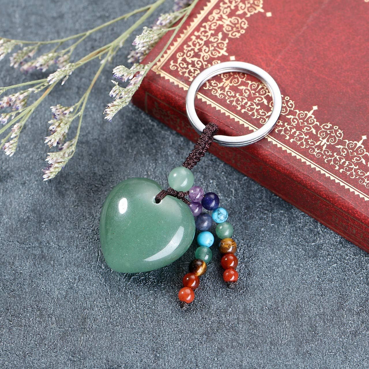 CrystalTears Green Aventurine Crystal Stone Keychain Natural Chakra Healing Quartz Crystal Gemstone Heart Car Keyring for Women Girls Mum Bag Charm Decor Gift for Christmas Mother’s Day Birthday - Image 3