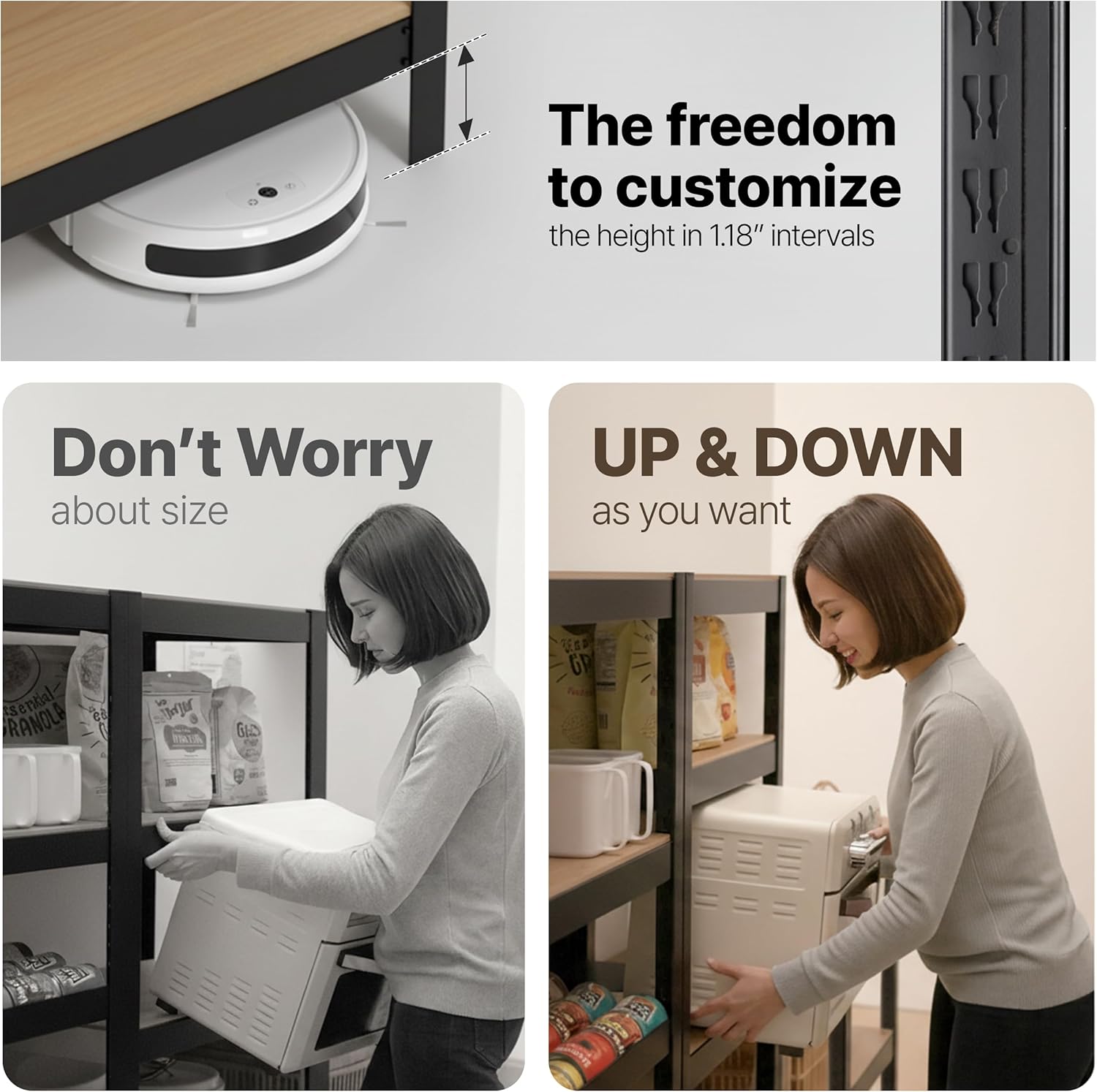 HOMEDANT House 5 Tier Heavy Duty Garage Shelving Adjustable Metal Rack Storage Shelves Standing Shelf Unit Organizers Pantry Closet Office (1, Black, 48.1" W x 16.5" D)