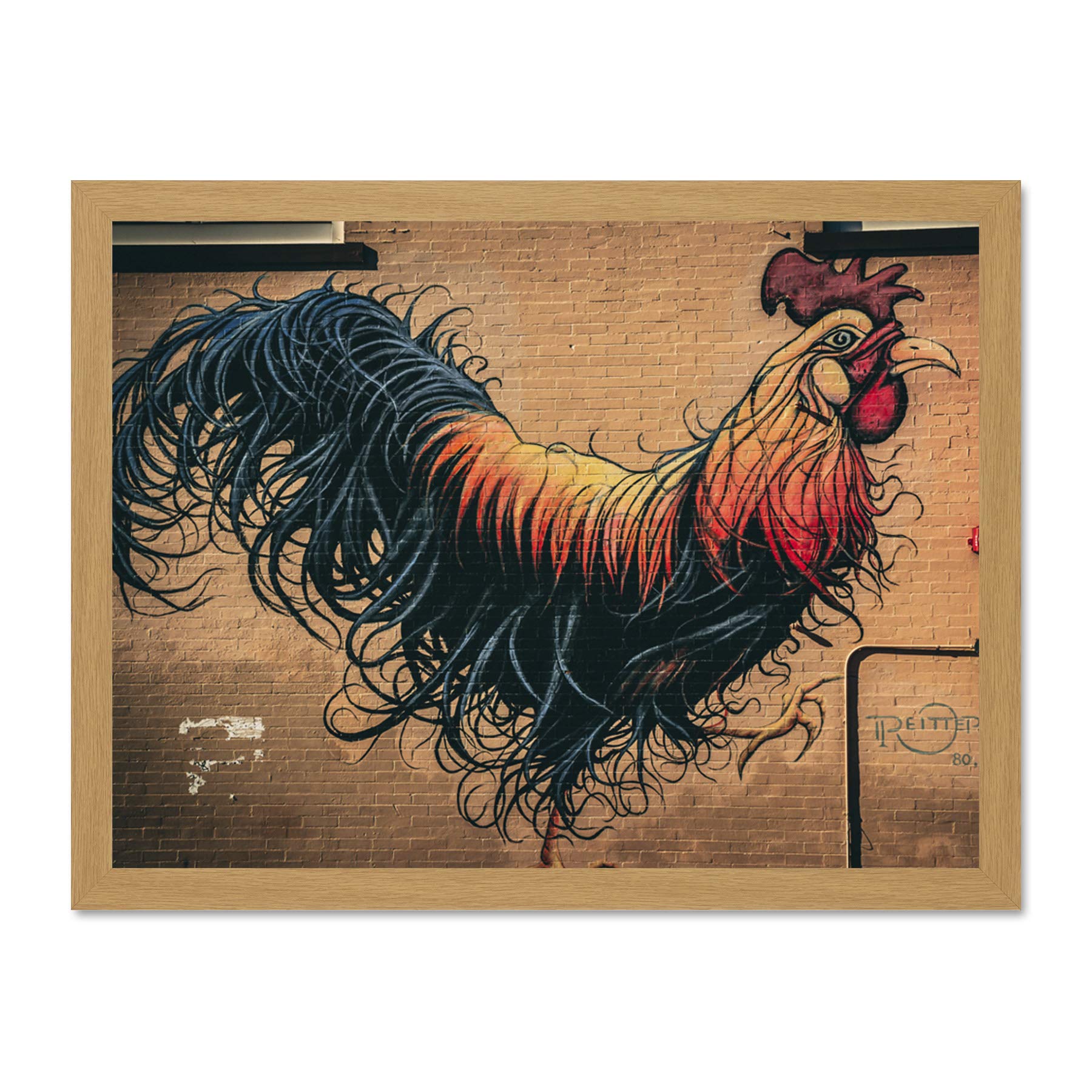Moran Graffiti Chicken Rooster Wall Street Large Framed Art Print Poster Wall Decor 18x24 inch