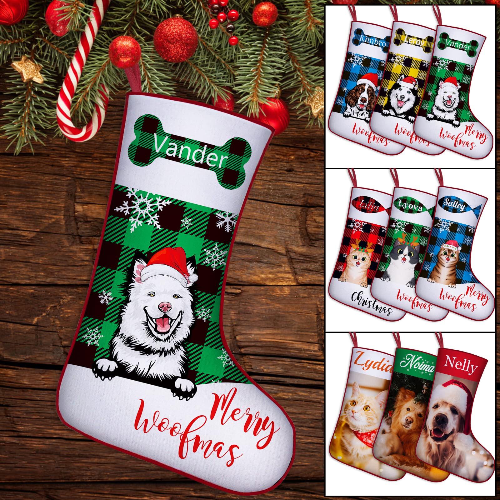 YanNanKe Personalised Dog Cat Christmas Stockings Custom Pet Stocking with Name for Christmas,Xmas Tree Fireplace Home Decoration