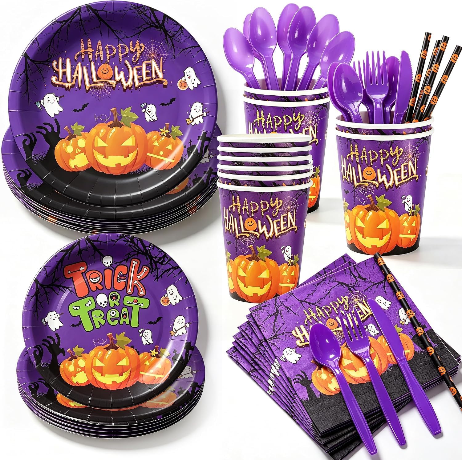 Halloween Tableware Set, Halloween Party Supplies Dinnerware Decorations