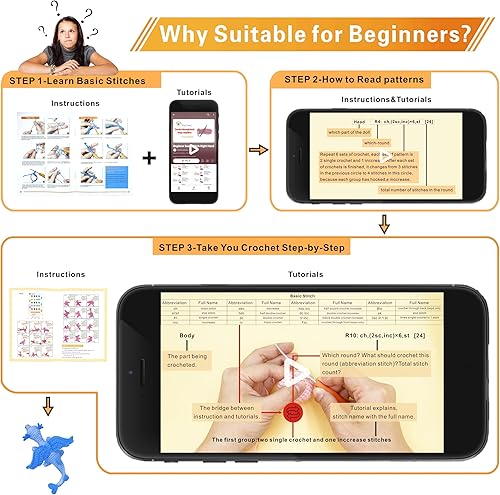 Miniatura 3 de LuNuaFvy Kit de ganchillo para principiantes kit de animales de ganchillo para adultos, kit de inicio de ganchillo y tejido de 2 dragones con hilo