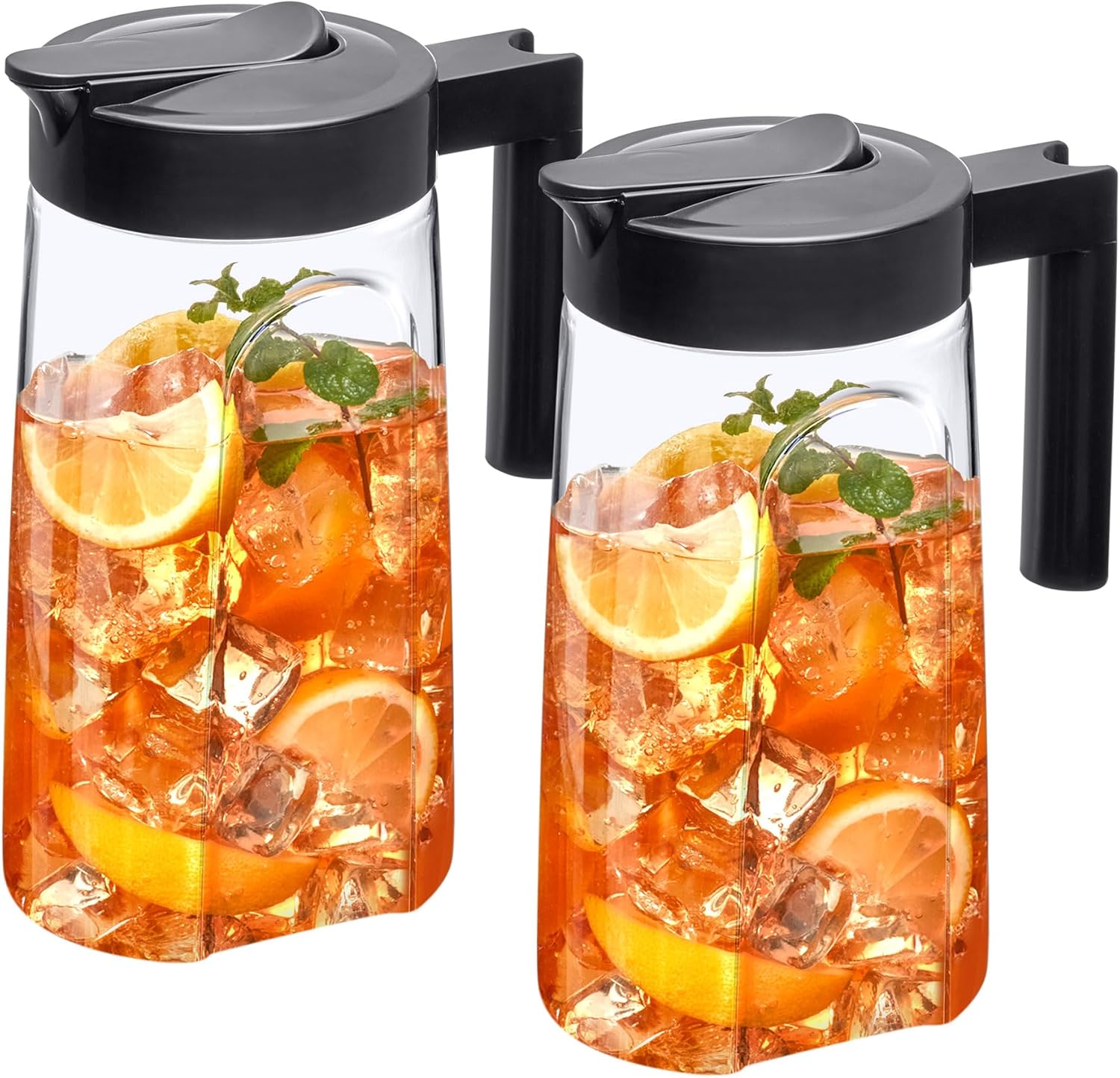 Amazing Abby - Slim Mini - 2-Pack Tritan Pitcher (48 oz), Unbreakable Plastic Water Pitcher with Lid, BPA-Free, Heat-Resistant, Dishwasher-Safe, Great for Both Iced and Hot Drinks, Black