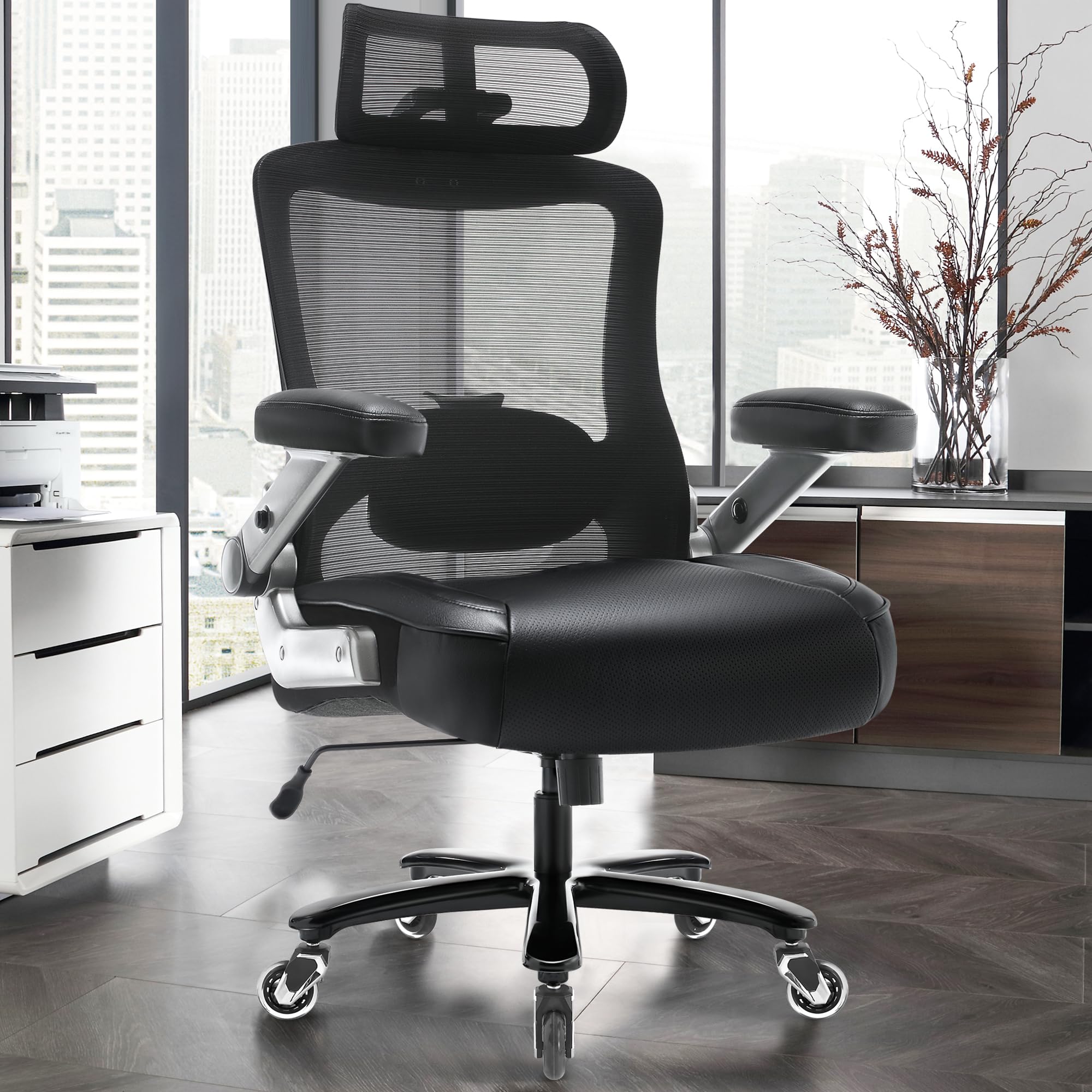 600lbs Big and Tall Office Chair- Heavy Duty Executive Computer Chair with 3D Flip Arms Large Wheels Ergonomic — view 2