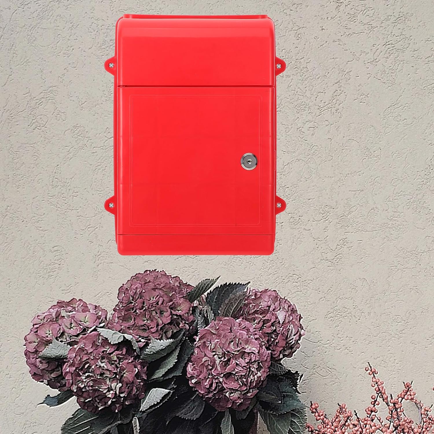 Outdoor Wall Mount Mailbox with Lock, Red Plastic Letter Collection Box for Home, Weatherproof Mailbox for Letters and Newspapers, Wall-Mounted Mail Storage Box