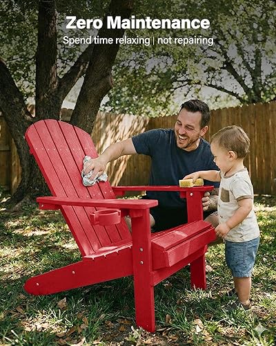 Miniatura 4 de YEFU Silla Adirondack resistente a la intemperie de plástico, de patio, con textura que imita la madera, de exterior, de poliestireno de alto