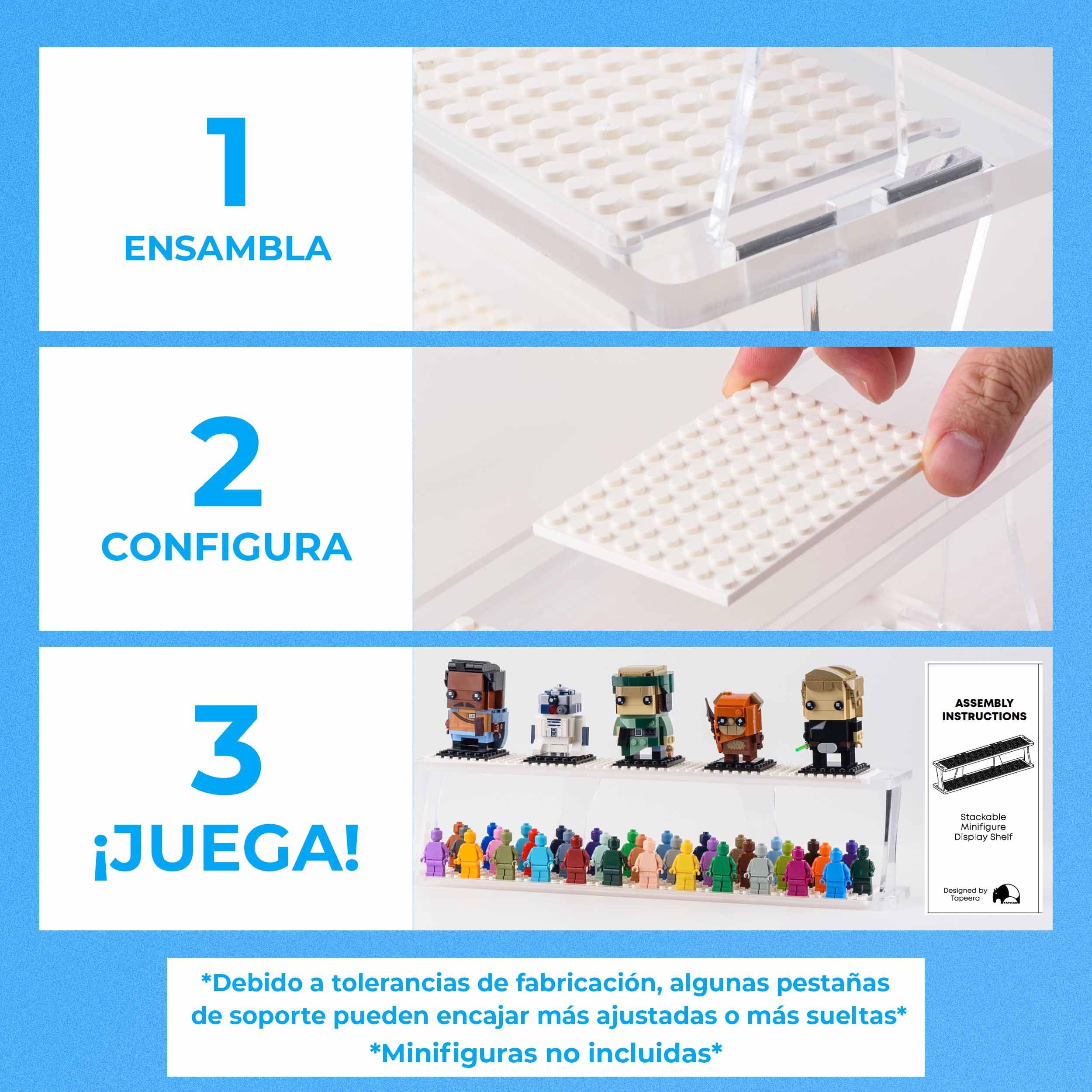 Tapeera Minifiguras estantes de presentación (paneles blancos, mesa y apilables)