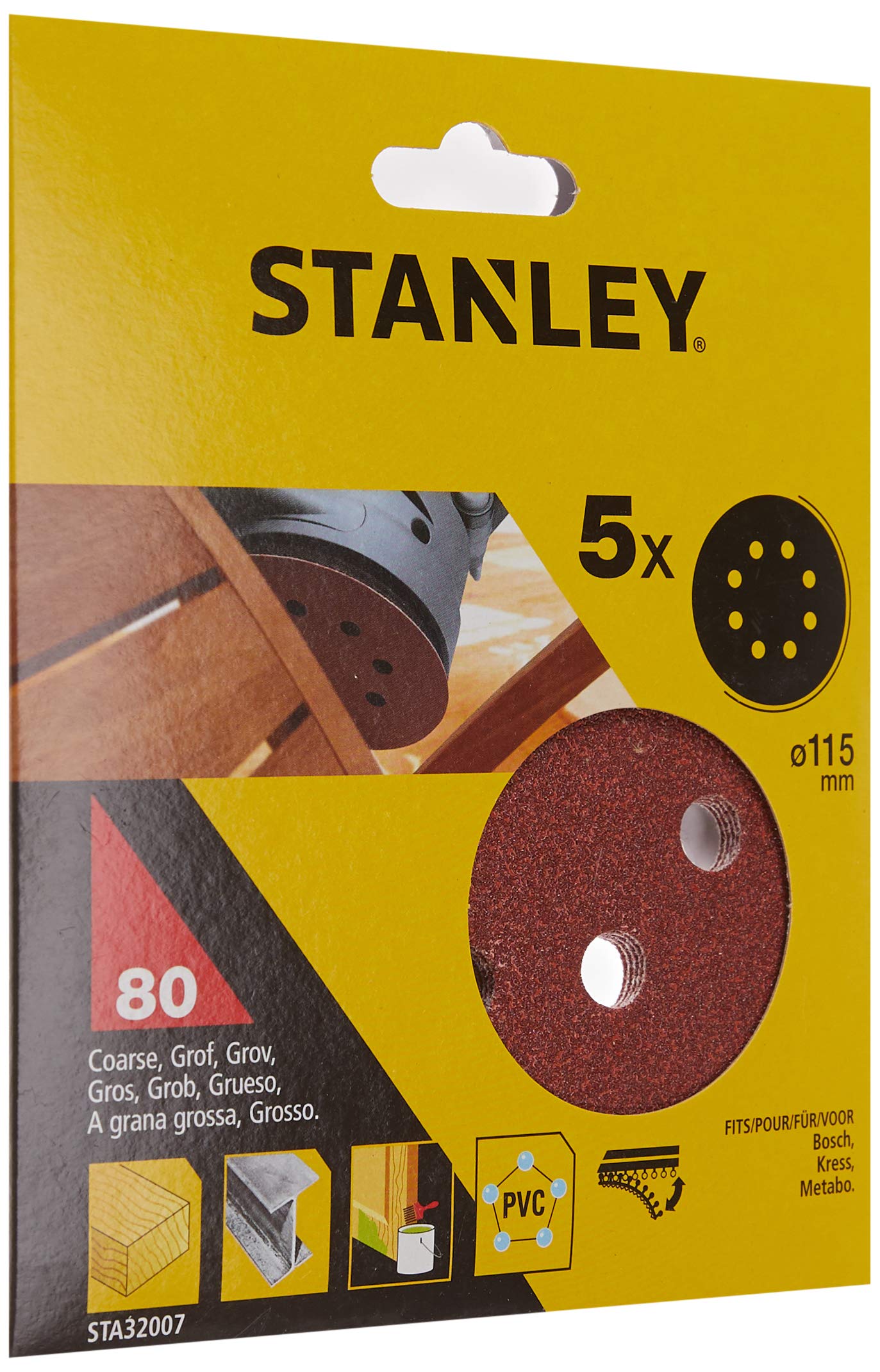 Stanley Hook and Loop ROS Sanding Discs 115mm 115mm 80g Pack of 5