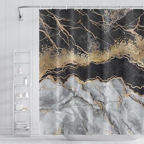 Miniatura 30 de Blue Mushrooms - Cortina de ducha de baño, estilo retro de los años 70 y 60, estilo bohemio hippie floral, lavable, tela duradera, decoración del