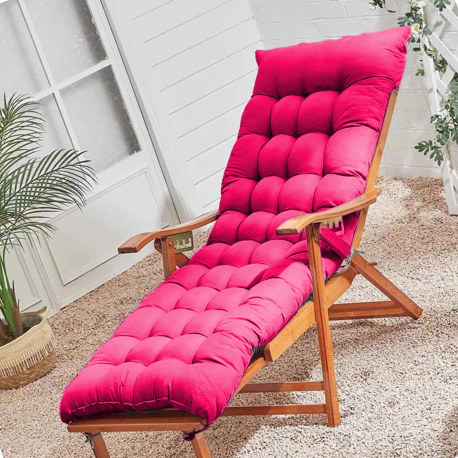 VisLarsc Lounge Pads Bench Cushions Rectangle Sun Lounger Cushions Foldable Soft Thick Padded Bed with Anti-slip Straps for Patio Beach Outdoor Furniture Sunbed (Rose red,90 * 45)