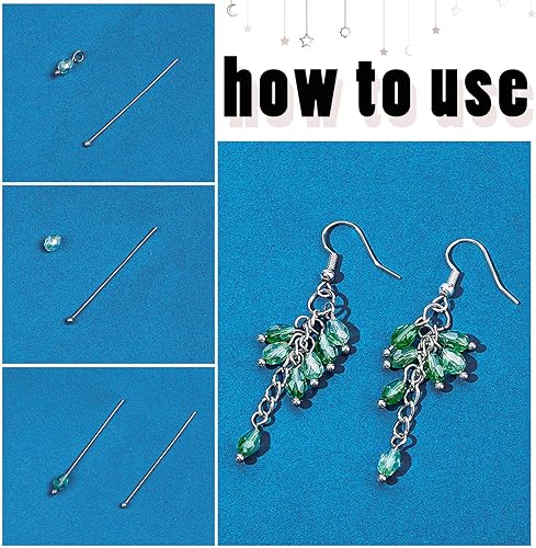 Miniatura 6 de PH PandaHall Alfileres de cabeza de bola de acero inoxidable 304, 500 pines de fabricación de joyas de 1.575 in, 21 horquillas flexibles para