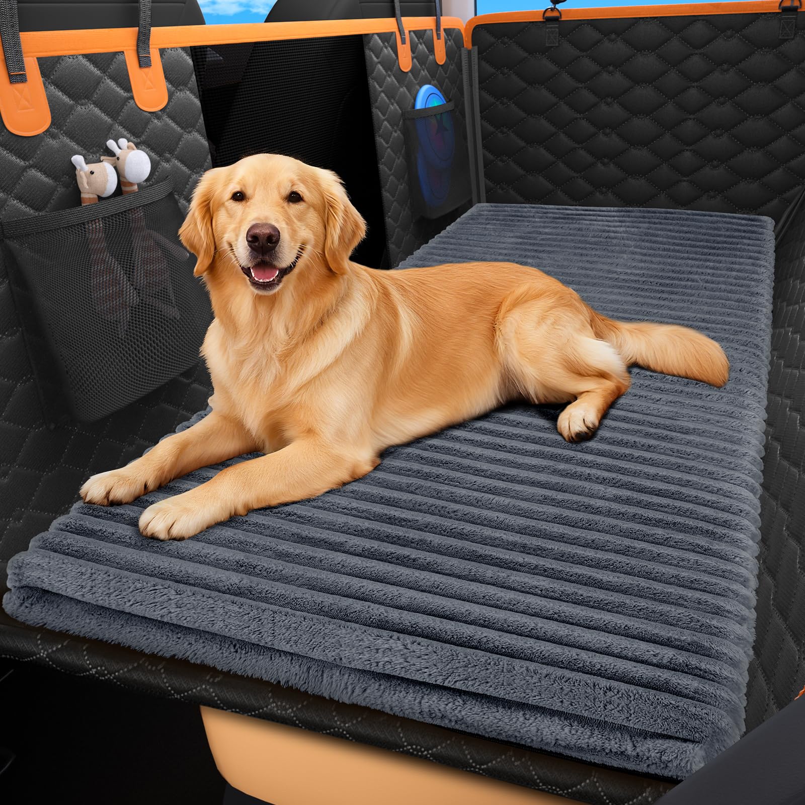 FURTIME Rücksitz-Haustierbettmatte, rutschfestes Hundebett für Auto-Rücksitz, waschbare Reise-Haustiermatte mit abnehmbarem Bezug, Hundesitzbezüge, Schutz für Rücksitzverlängerungen und LKWs, SUVs