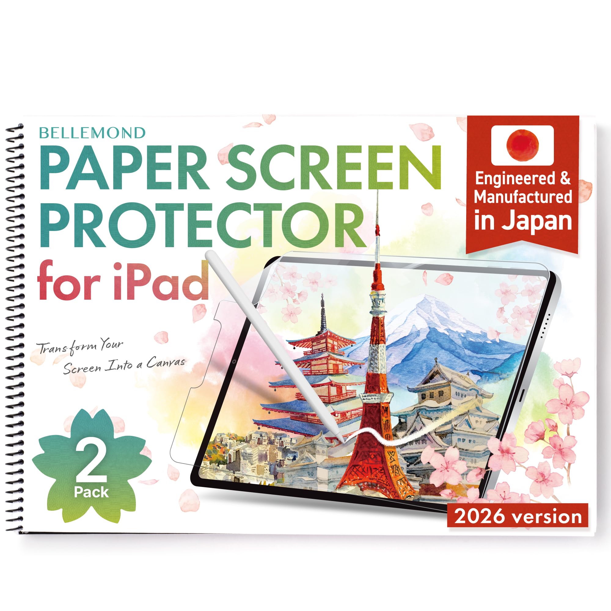 BELLEMOND | 2 Pack Paperfeel Screen Protector for iPad 10.2” (9th/8th/7th Gen) | Anti-Glare Matte PET Film for Writing, Drawing & Note-Taking | Designed & Manufactured in Japan