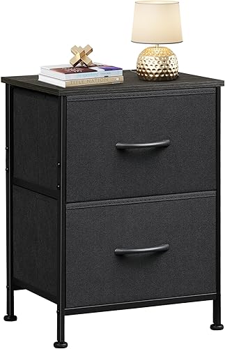 Miniatura 13 de WLIVE - Mesita de noche con 2 cajones, pequeña, mesa auxiliar para habitación, dormitorio universitario, color gris oscuro, tamaño L Gris oscuro