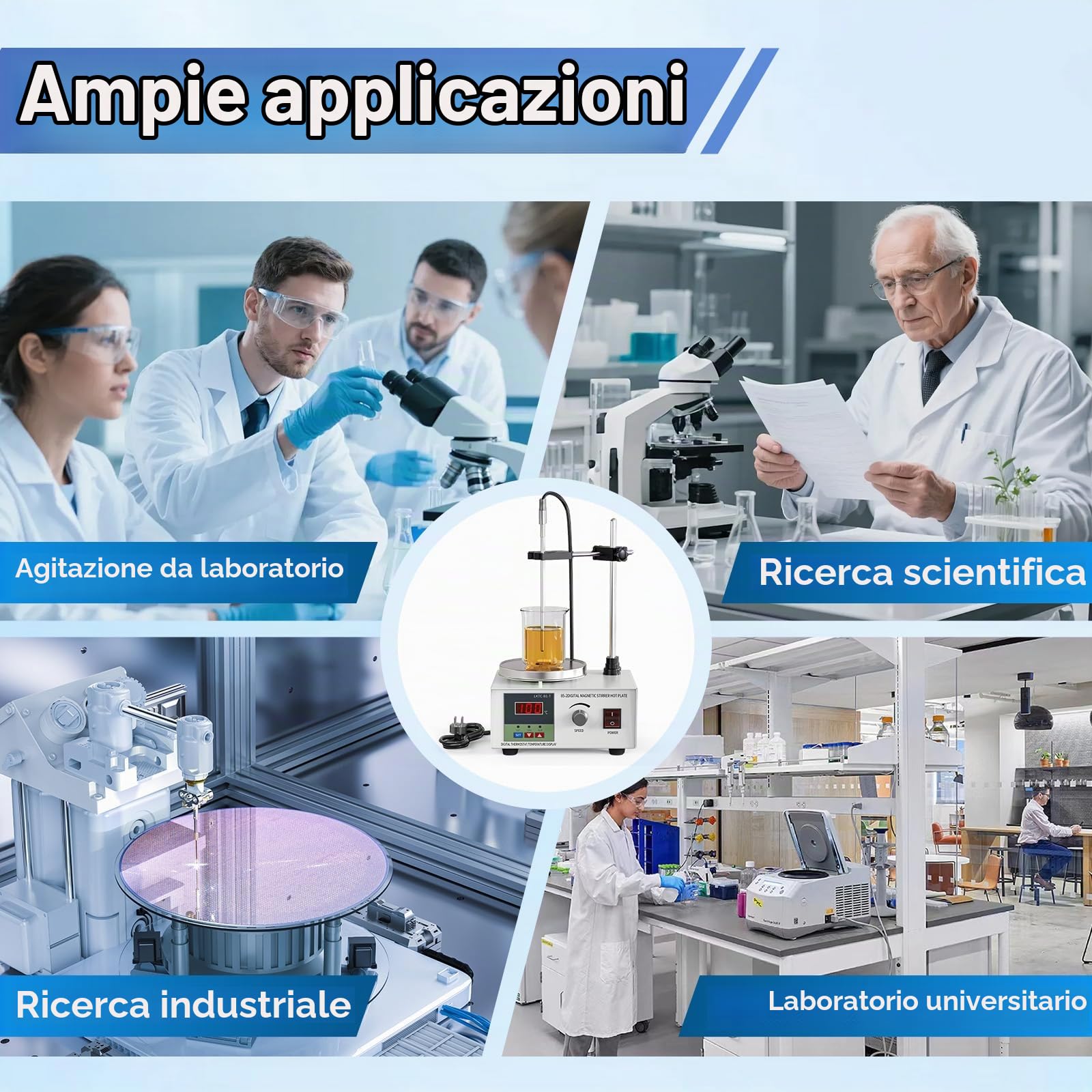 Agitatore magnetico da laboratorio 250W 1000ML con Display Digitale della Temperatura e Regolazione della velocità Miscelatore Magnetico con Piastra riscaldante e Barra agitatrice Magnetica