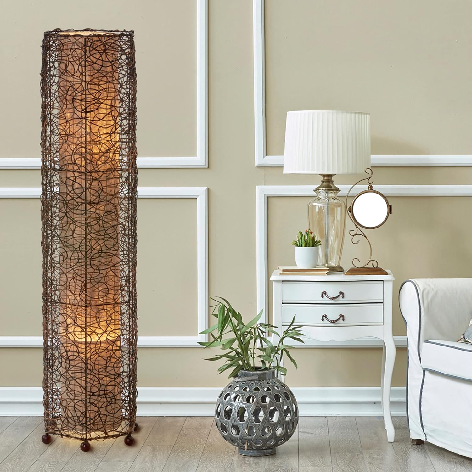 Eangee Home Design Nito Large Floor Natural Shade Made of Handmade Paper 11 Inches Length x 11 Inches Width x 48 Inches Height (314 l n)