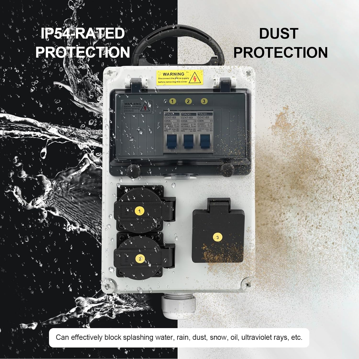 Electrical Outlet Box, Breaker Electrical Box, with IP44 NEMA L5-30 & NEMA 5-20 Power Outlet Box, Dustproof and Splash Proof Electrical Box, Suitable for Workshops, Workbenches, Construction Sites - Image 4